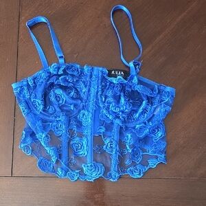 (J65) Julia Blue Lace Bralette Sz M